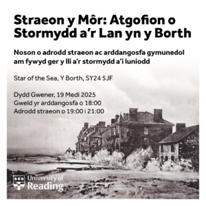Promotional flyer for the story telling event in Borth in 2025 - in Welsh