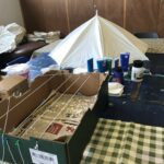 Art materials set up on a table ready for a workshop
