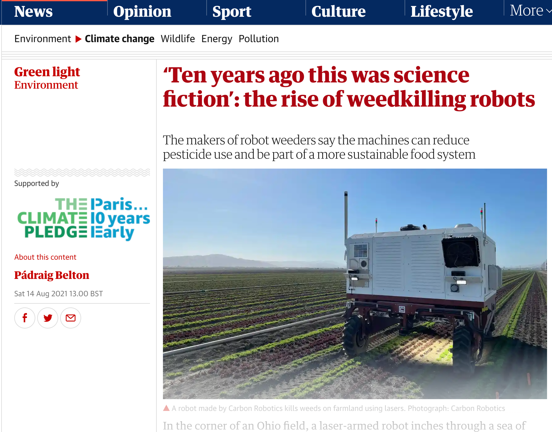 David quoted in The Guardian – the rise of weedkilling robots