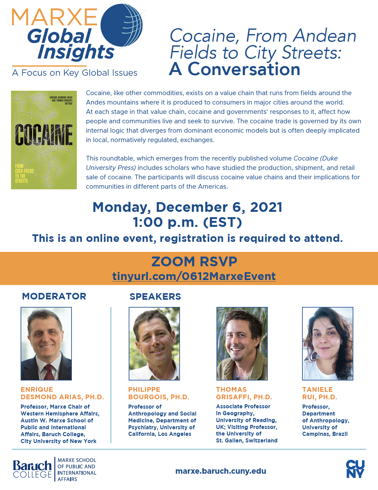 Webinar: Marxe Global Insights Cocaine, From Andean Fields to City Streets: A Conversation
