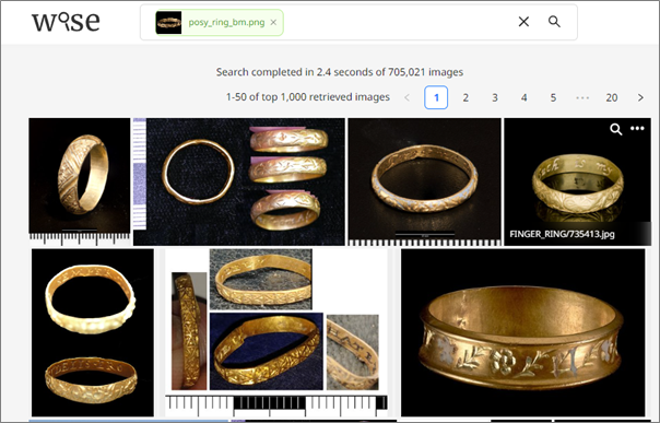 Screenshot of searching the PAS image set using an image of a posy ring