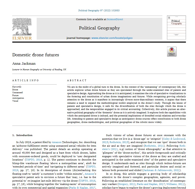New paper in Political Geography Drone Stories