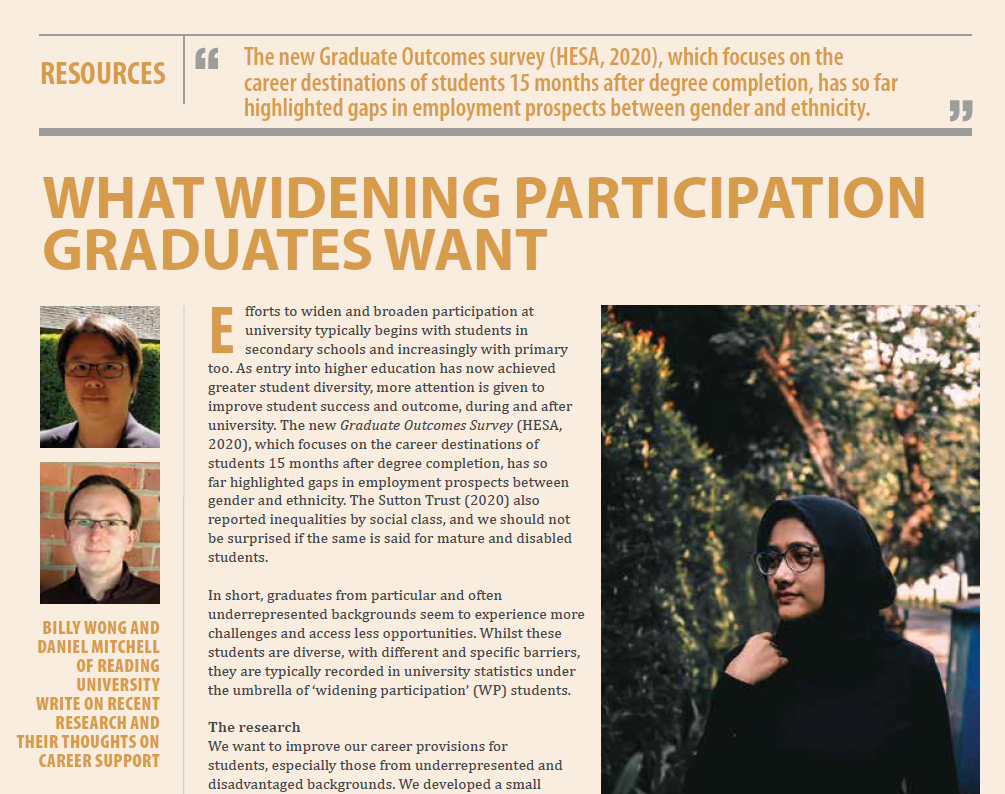 NEWS – Dr. Billy Wong (Associate Professor in Widening Participation, University of Reading) shares ‘what widening participation graduates want’ in Career Matters