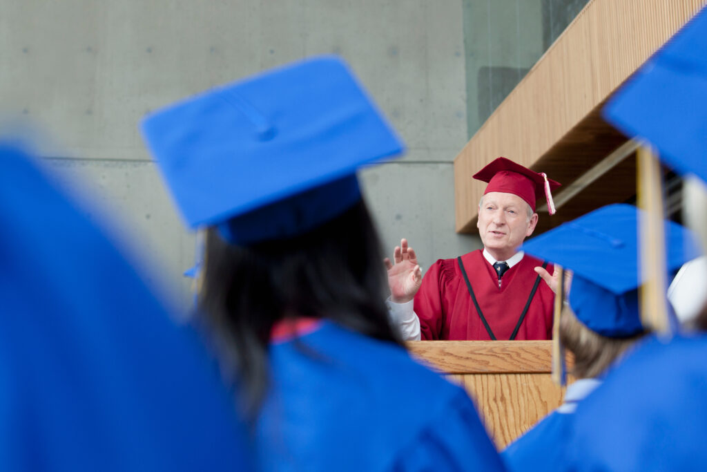 dean giving commencement speech at graduation
