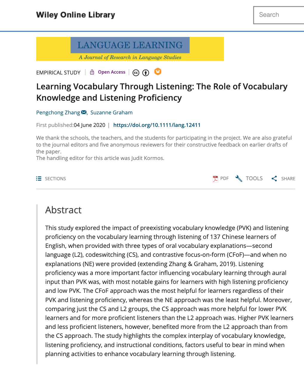 NEWS – A co-authored research article by Dr. Pengchong (Anthony) Zhang (Lecturer of Second Language Learning) and Prof. Suzanne Graham (Professor of Language and Education) has recently been published in Language Learning