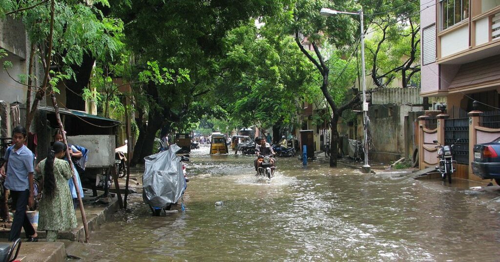 Flooded street in India