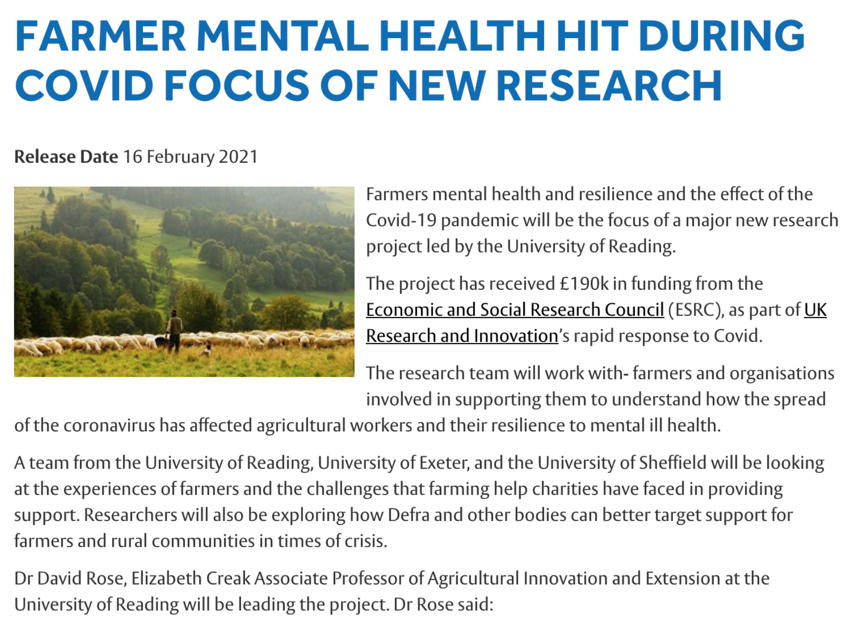 New project on farmer mental health and resilience