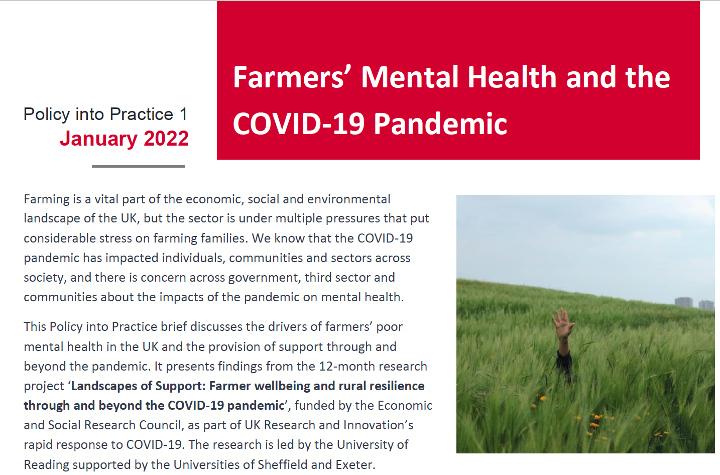 New policy brief on farming mental health