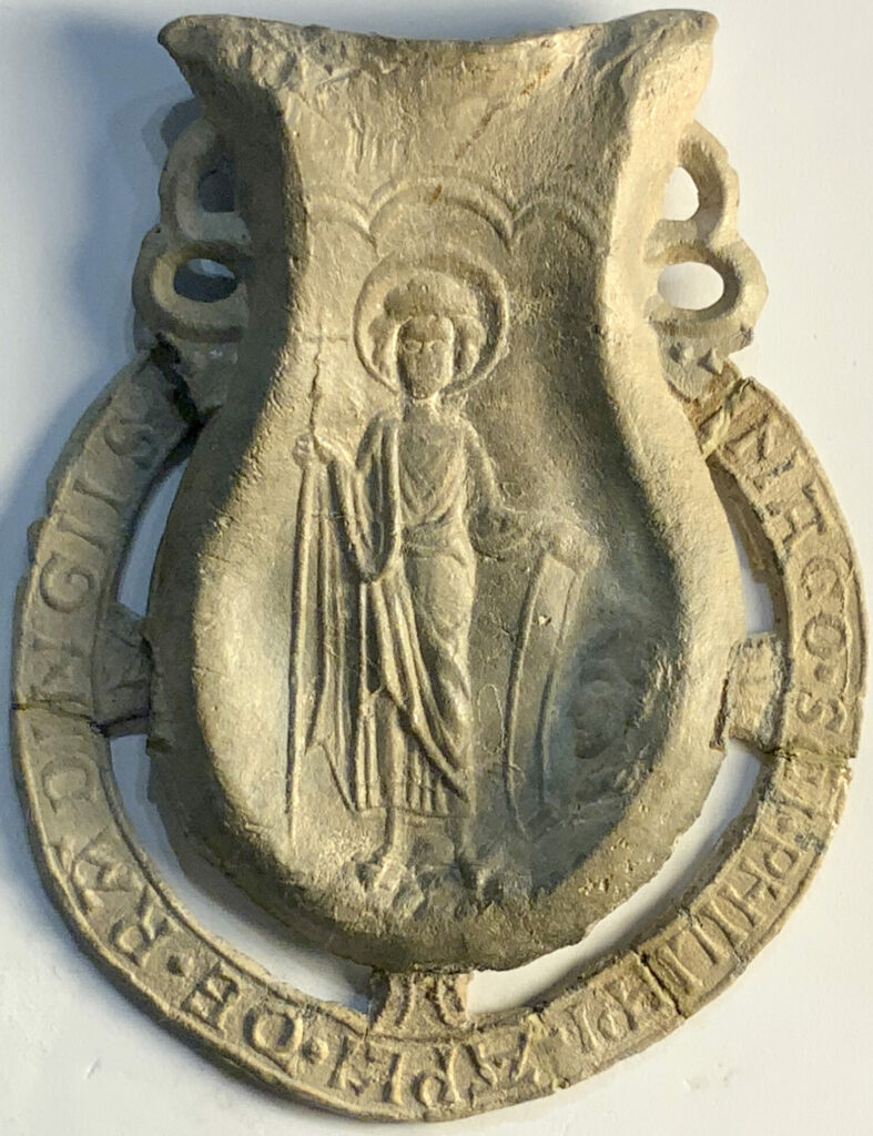Image of medieval ampulla. Full description at https://finds.org.uk/database/search/results/q/GLO-03558D