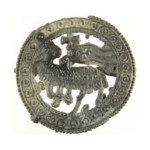 Medieval pilgrim badge showing the Lamb of God with Greek cross banner. Full description at https://portable-antiquities.nl/pan/#/object/public/72045
