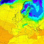 An AI generated forecast of 2m temperature and 10m wind from ECMWF.
