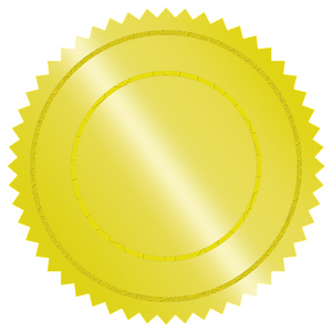 A gold badge against a white background.