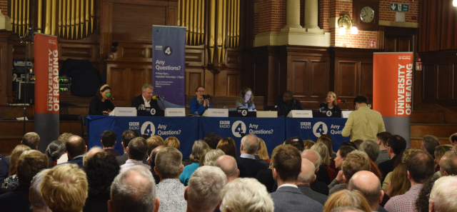 The University of Reading's Great Hall hosting BBC Radio 4's Any Questions? in October 2019