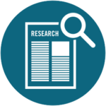 Magnifying glass over a document that says research