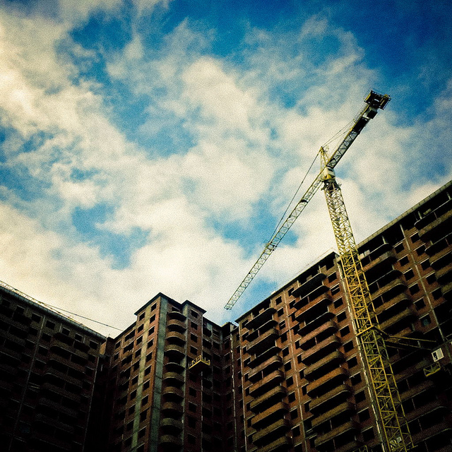A crane at a building site.