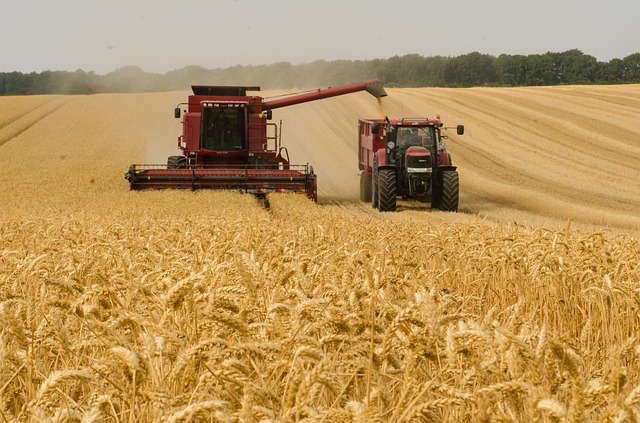 a harvester in a field