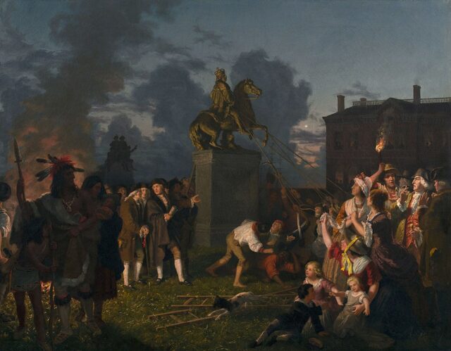 Pulling Down the Statue of King George III by Johannes Adam Simon Oertel. Wikimedia