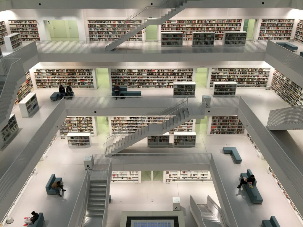 An image of a modern library over several floors to represent the idea of a corpus.