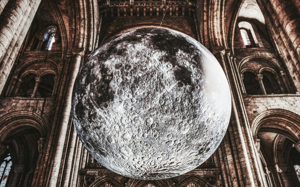 A giant moon installed in Durham Cathedral