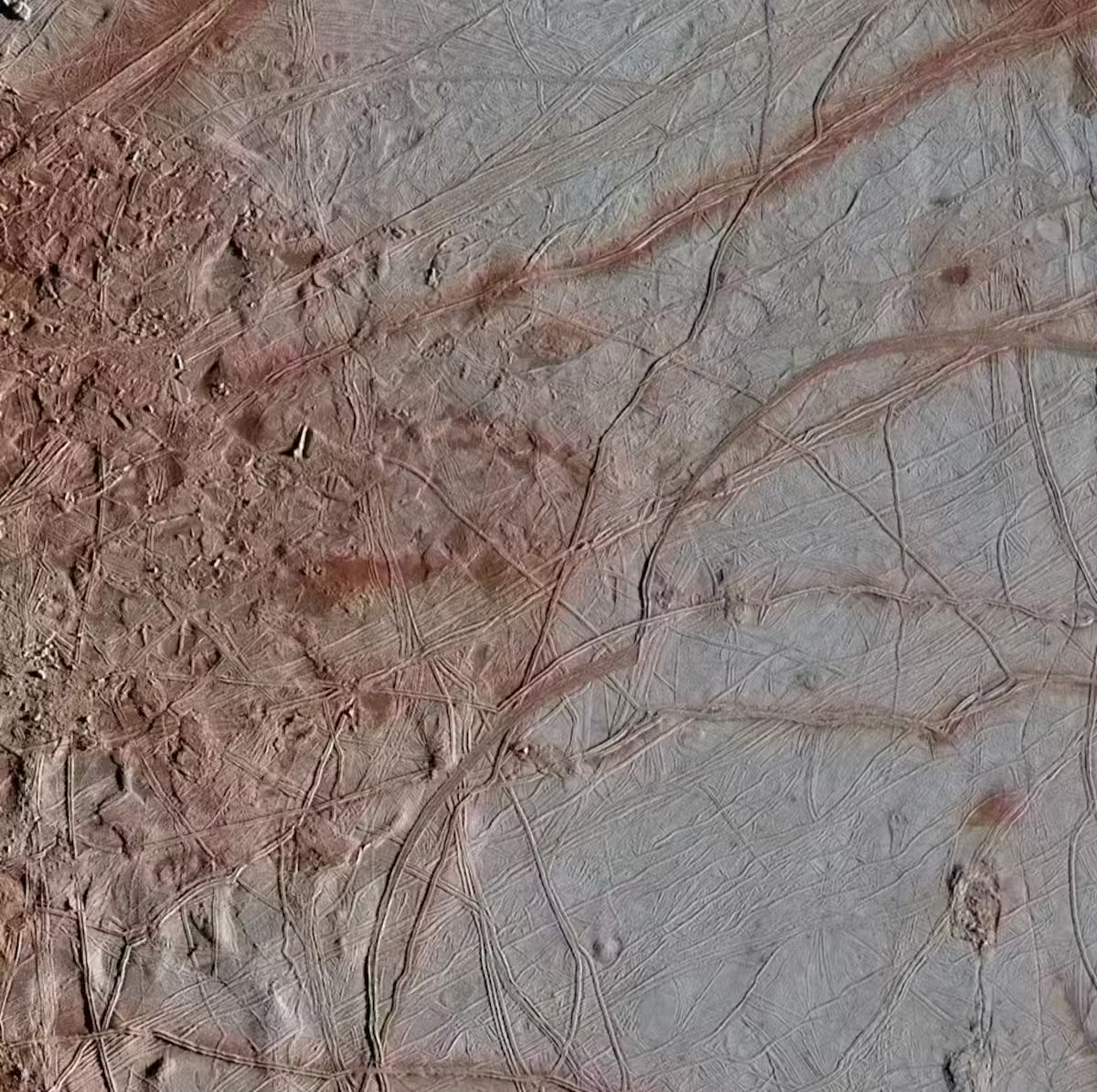 A close up of the surface of Europa