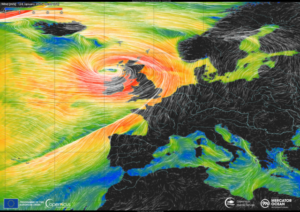 A map of Europe showing Storm Éowyn making landfall on Ireland.
