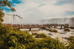 The queue for a view at Iguazu Falls in Brazil.
