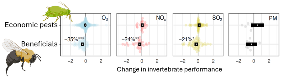 graphic showing effects of air pollutants on pollinators and pests