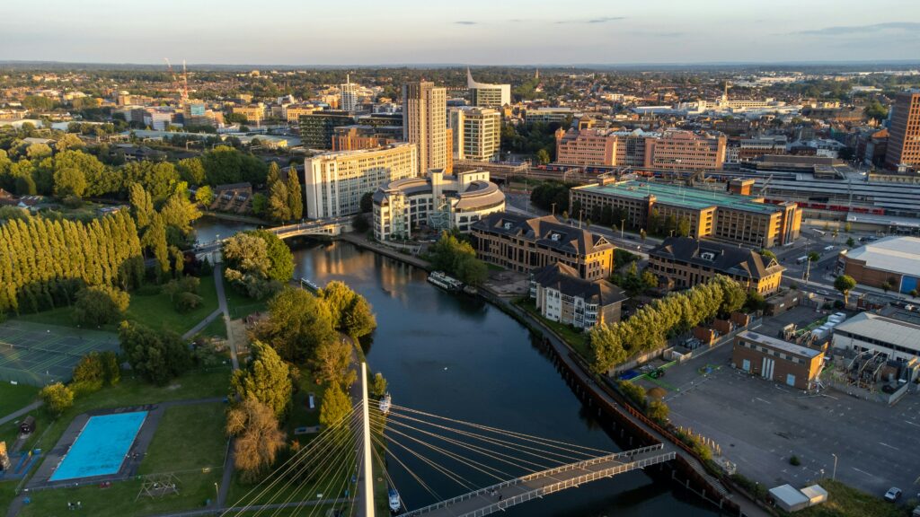 Aerial view of the River Thames in Reading