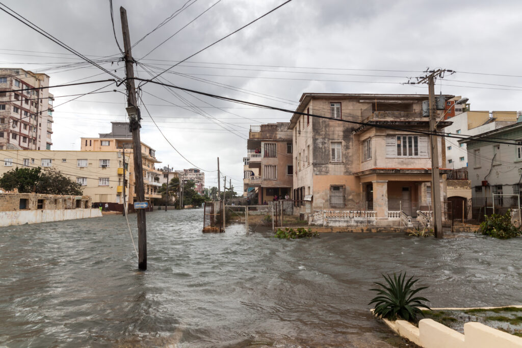 Flood in Havana, Cuba. The storm was so strong that the stone parapet could not hold back the assault of giant waves. As a result, parts of Havana, the capital of Cuba were flooded