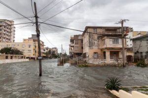 Flood in Havana, Cuba. The storm was so strong that the stone parapet could not hold back the assault of giant waves. As a result, parts of Havana, the capital of Cuba were flooded
