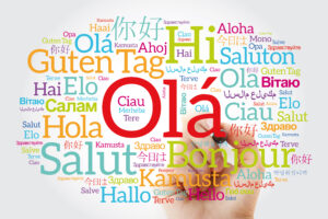OLA (Hello Greeting in Portuguese) word cloud in different languages of the world with marker