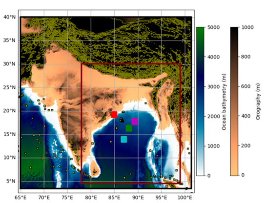 topography of the Indian subcontinent and bathymetry of its surrounding seas