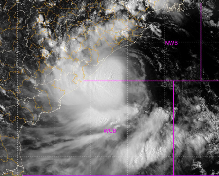 high-resolution satellite image of a monsoon depression making landfall over east India 