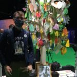 person stands in front of tree of climate promises at COP26