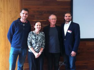 Staging Beckett team members, Matthew McFrederick and Professor Anna McMullan, alongside Walter Asmus and Dr Nick Johnson at the TCD Beckett Summer School.