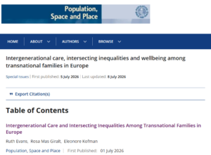 Special issue webpage of journal, Population, Space and Place