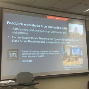 Slide of workshop presentation, title: Feedback workshops and co-production activities